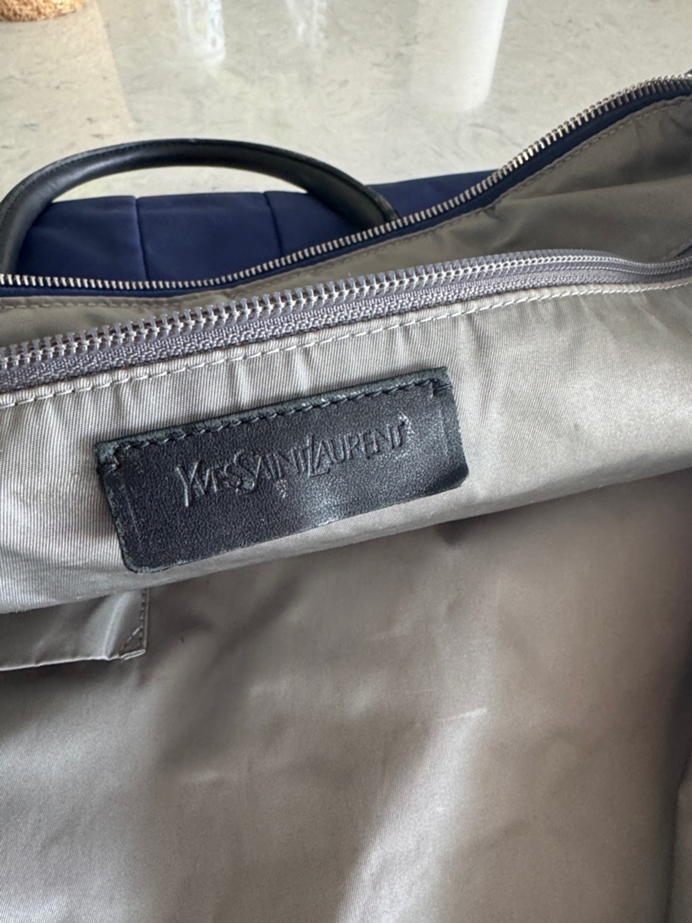 Yves Saint Laurent Navy and Black Laptop Tote
